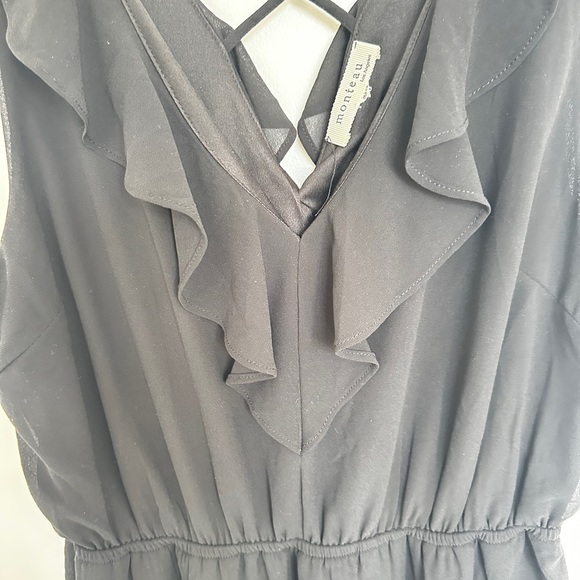 Monteau Black Ruffled Ruched V-Neck Sundress size medium - Picture 3 of 4
